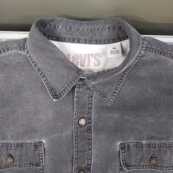 Levis Canvas Shirt XL Black Work Faded Grunge Western Biker Mechanic Heritage - Picture 8 of 13